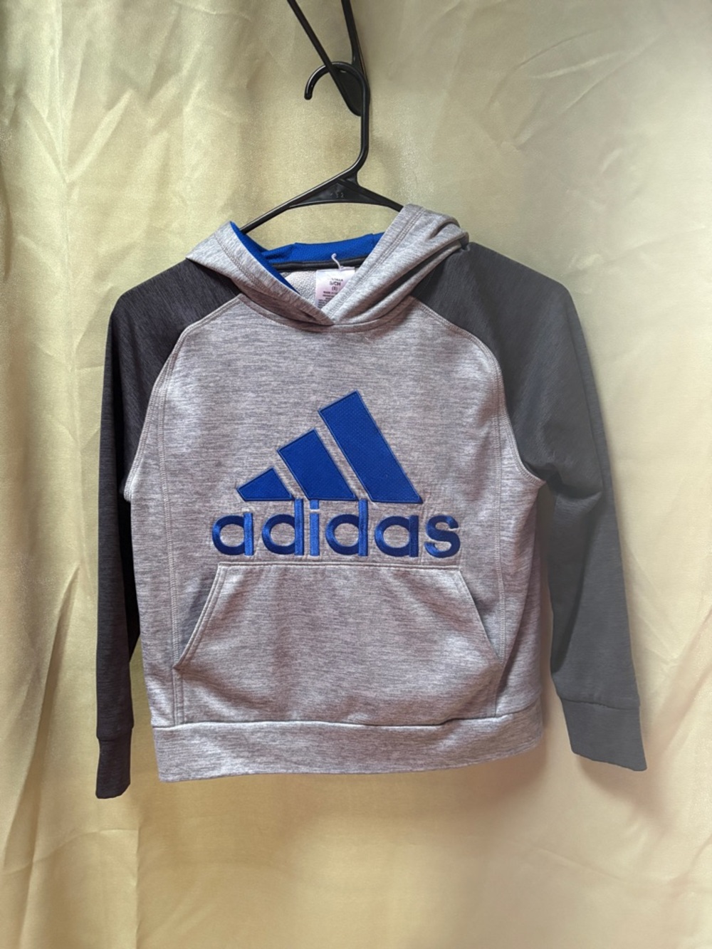 Adidas Youth Small Gray Blue Logo Hoodie Pullover Athletic Sweatshirt